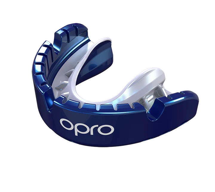 OPRO Gold Self-Fit Mouthguard for Braces - Dark Blue/Pearl